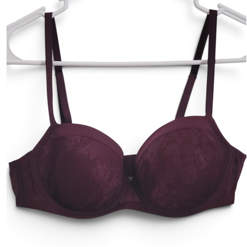 Soma Lightest Lift Demi Bra 34C Burgundy Plum Floral Lace Underwire Adjustable